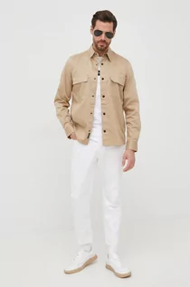 Koszule męskie - Calvin Klein koszula męska kolor beżowy regular z kołnierzykiem klasycznym - grafika 1