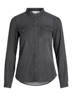 Koszule damskie - Vila Damska koszula dżinsowa z kieszeniami, czarny denim, M - miniaturka - grafika 1