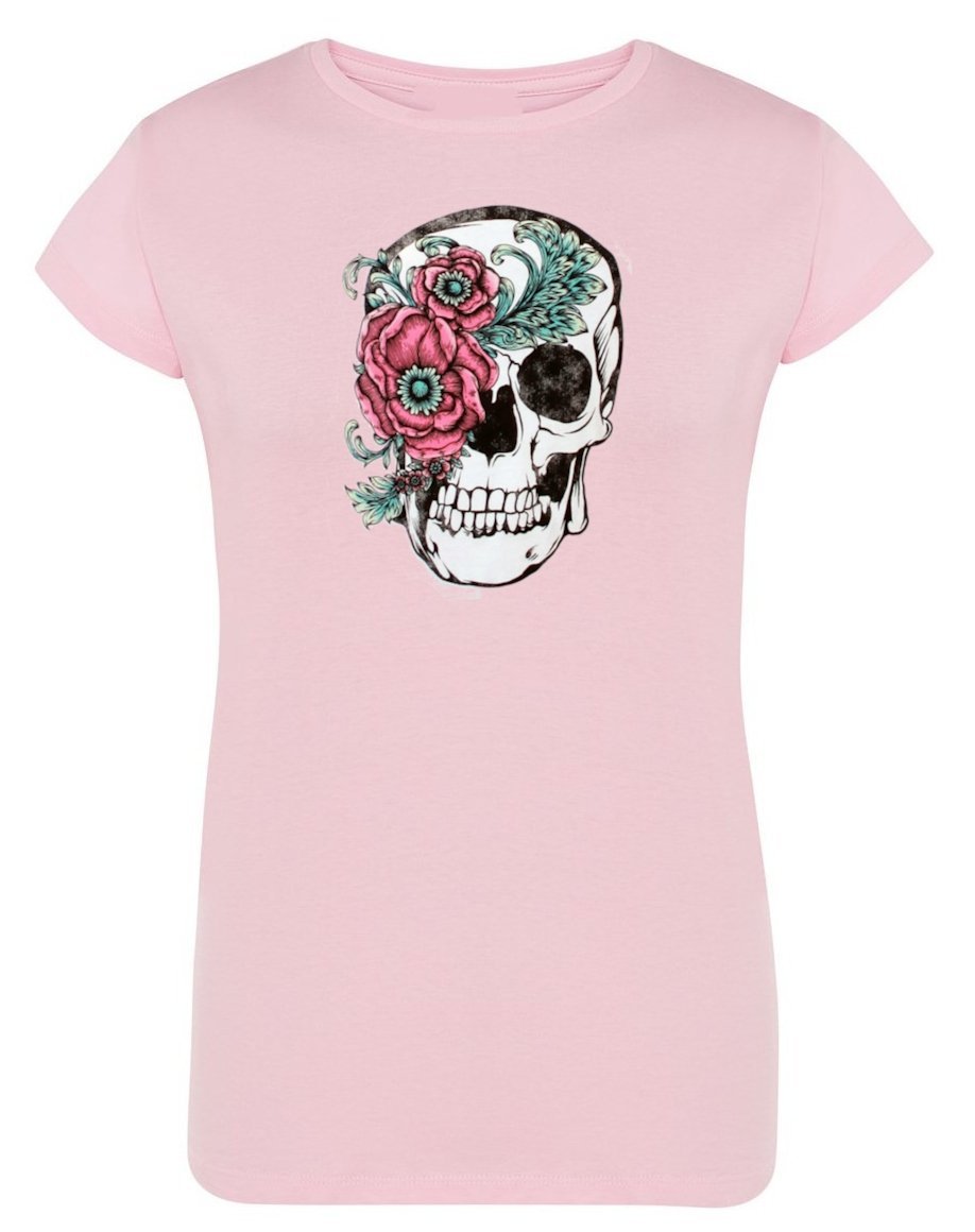 T-Shirt damski nadruk Czaszka z Kwiatami r.S