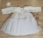 Sukienki - Mamatti Sukienka dziecięca długi rękaw tiul biała - miniaturka - grafika 1