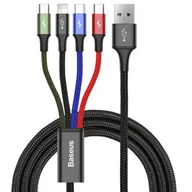 Akcesoria do tabletów i e-booków - BASEUS przewód do ładowania Fast 4 w 1 Lightning Type C Micro USB 2×) 3,5 A/1,2 m czarny CA1T4 A01 # z wartością produktów powyżej 89zł! - miniaturka - grafika 1