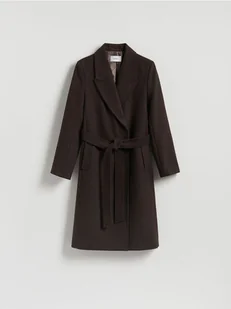 Reserved - Płaszcz z wiązanym paskiem - ciemnobrązowy - Płaszcze damskie - miniaturka - grafika 1