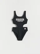 Stroje kąpielowe dla dziewczynek - Reserved - Kostium kąpielowy z motywem Stranger Things - czarny - miniaturka - grafika 1