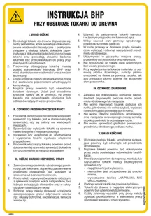 IAB04 INSTRUKCJA BHP PRZY OBSŁUDZE TOKARKI DO DREWNA, PN - PŁYTA PCV 1MM; (245X350MM) - Instrukcje stanowiskowe BHP - miniaturka - grafika 1