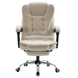 Fotel biurowy, krzesło biurowe Fotel biurowy ergonomiczny obrotowy krzesło z podnóżkiem ekoskóra beżowy Comfort - Fotele i krzesła biurowe - miniaturka - grafika 1