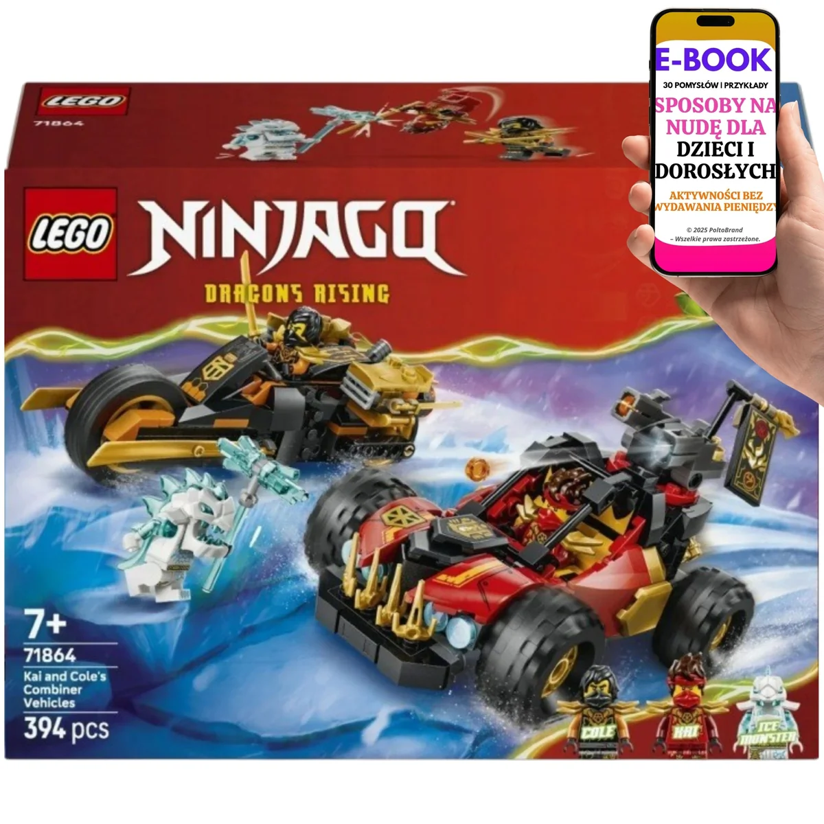LEGO Ninjago Pojazdy Kaia i Cole'a Klocki Konstrukcyjne Prezent Na Urodziny 71864