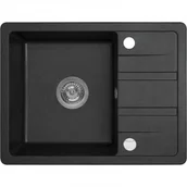 Zlewozmywaki - LAVEO SBY 713T STELLA Zlewozmywak granitowy 1 komora z półociekaczem Wymiary: 440x580X150 mm Kolor: czarny W zestawie z syfonem Space Saving i korkiem automatycznym - miniaturka - grafika 1
