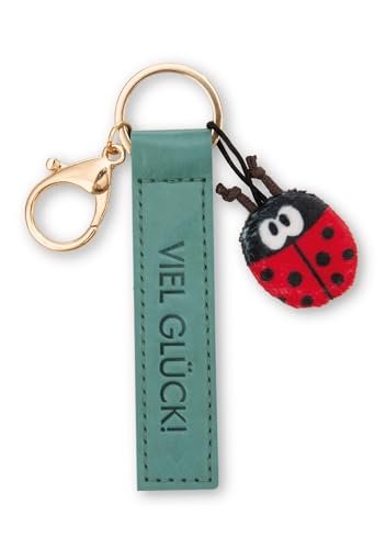 NICI 62025 breloczek do kluczy z tasiemką ze sztucznej skóry, 10 cm, z biedronką i zielonymi skrzyżnikami, do plecaka lub torby, uchwyt na klucze dla małych i dużych 62025