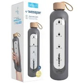 Shakery i bidony sportowe - Butelka szklana z etui silikonowym, Wessper, 1L, szara - miniaturka - grafika 1