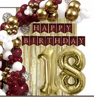 Balony i akcesoria - BALONY złote bordowe dekoracje kurtyna baner na urodziny cyfra 18 lat - miniaturka - grafika 1