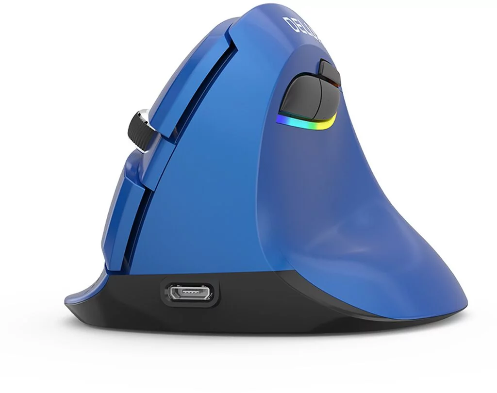 Delux M618 Mini Blue Pionowa ergonomiczna myszka bezprzewodowa RGB niebieska
