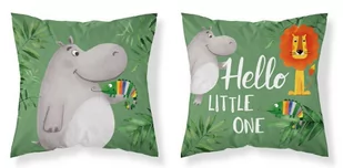 Poszewka 40x40 Hello Little One hipopotam lew kameleon zielona dwustronna PSBA Mayamoo - Pościel dla dzieci - miniaturka - grafika 1