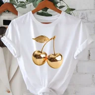 Bluzki damskie - TEMU Kolczyki do rękawic 2025 Wiosna/ Kolekcja Damskie Okrągły Dekolt Złoty Wzór Wiśni Stylowa Letnia Przytulna Koszulka z Krótkim Rękawem Casual - miniaturka - grafika 1