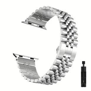 TEMU Kompatybilna bransoleta do Apple Watch Ultra 2/Seria 10/9/8/7/6, Stalowa, Wytrzymała Pasek z Zapięciem Motylkowym, Złoty Metalowy Łańcuszek, - Akcesoria do smartwatchy - miniaturka - grafika 1