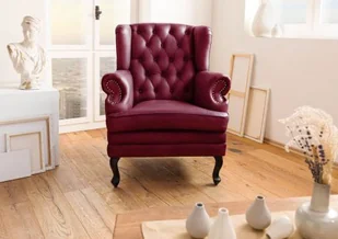 CHESTERFIELD Fotel #401 Czerwona skóra naturalna 88x81x105 cm - Fotele - miniaturka - grafika 1