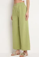 Spodnie damskie - Jasnozielone Szerokie Spodnie Palazzo z Wysokim Stanem i Gumką w Pasie Biofina - miniaturka - grafika 1