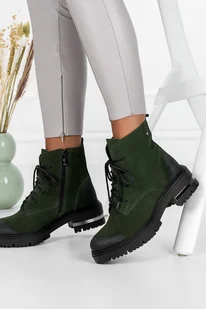 Zielone botki skórzane na platformie damskie trapery sznurowane PRODUKT POLSKI Casu 60273 - Botki damskie - miniaturka - grafika 1