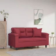 Sofy i kanapy - vidaXL 2-os. sofa z poduszkami, winna czerwień, 120 cm, sztuczna skóra - miniaturka - grafika 1