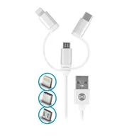 Kable USB - FOREVER KABEL USB micro-USB/Lightning/USB-C 1M bialy - miniaturka - grafika 1