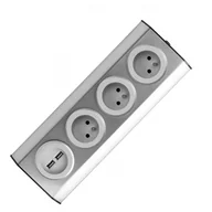 Gniazdka elektryczne - Orno Gniazdo meblowe kuchenne montowane na rzepy z ładowarką USB 3x2P+Z 2xUSB INOX FS-3 - miniaturka - grafika 1