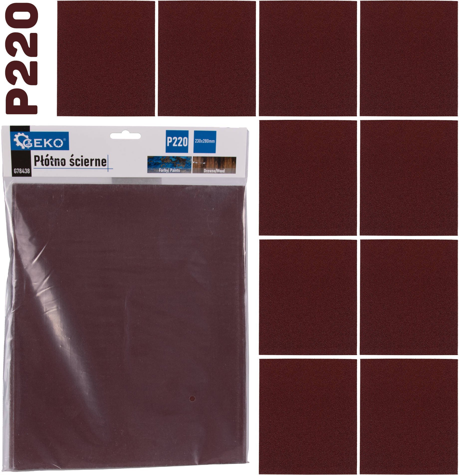 Geko Płótno ścierne – arkusz 230x280mm P220 10/500