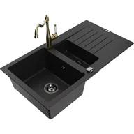 Zlewozmywaki z baterią - Mexen Matias zlewozmywak granitowy 1,5-komorowy z ociekaczem i baterią kuchenną Carla, czarny - miniaturka - grafika 1