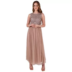 Maya Deluxe Damska sukienka Midaxi bez rękawów, cekiny, wysoka talia, tiulowa, zdobiona na wesele, bal, dla druhny, Szarobrązowy róż, 32 - Sukienki - miniaturka - grafika 1