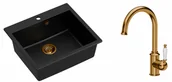 Zlewozmywaki z baterią - Quadron Zlewozmywak granitowy jednokomorowy 57*50*22 cm MORGAN 110 PURE CARBON czarny z miedzianym odpływem z baterią RACHEL Q LINE kolor miedziany - miniaturka - grafika 1