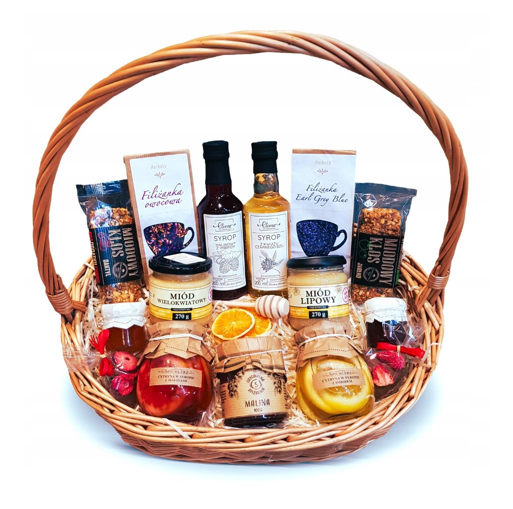 Kosz Prezentowy Miód Przysmaki Herbata Syrop Konfitura