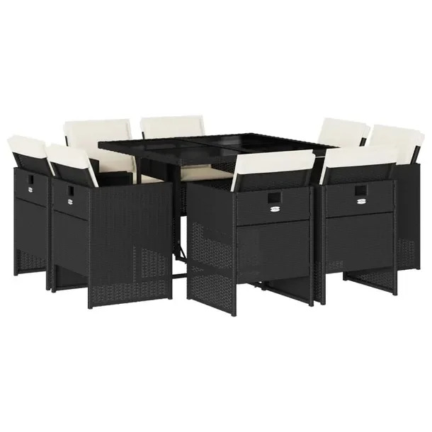 Zestaw mebli ogrodowych czarny rattan PE 110 x 106 x 73 cm, 8 krzeseł