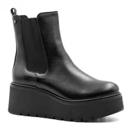 Botki damskie - Czarne skórzane botki na koturnie LM60390 - Neścior - miniaturka - grafika 1