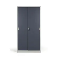 Szafy biurowe - B2B Partner Metalowa szafa z przesuwnymi drzwiami, demontowana, 4 półki, 1000 x 1990 x 450 mm, ciemnoszary 908020 - miniaturka - grafika 1