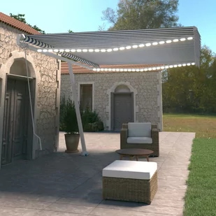 VidaXL Lumarko Ręcznie zwijana markiza z LED, 500x350 cm, niebiesko-biała! - Markizy - miniaturka - grafika 1