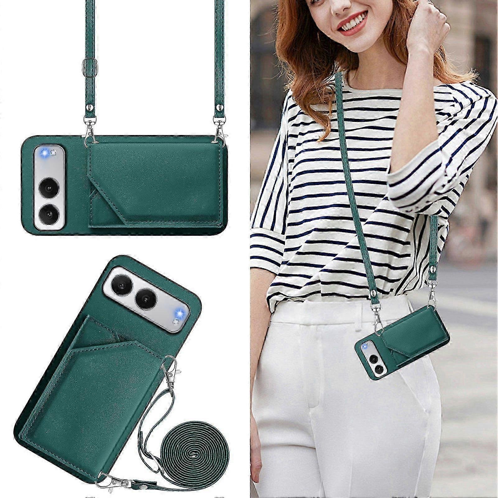 Magnetyczny, odporny na wstrząsy portfel do OnePlus Nord 4 z miejscami na karty i osłoną paska na ramię Zielony