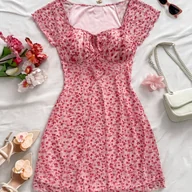 Sukienki - TEMU Elegancka Sukienka, Damska Sukienka w Kwiatowy Wzór, Lekka Sukienka w Pastelowych Kolorach, Idealna na Suknię Absolwentki, Sukienkę na Imprezę - miniaturka - grafika 1