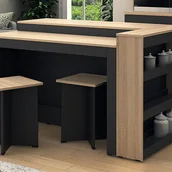 Szafki kuchenne - Zestaw wyspa kuchenna + 2 stołki barowe - Czarny i naturalny jasny - NUSICE - miniaturka - grafika 1