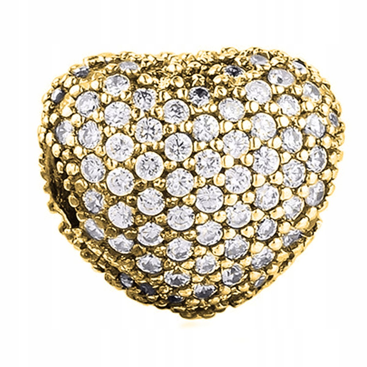 Złoty Charms Serce Cyrkonie Serduszko z Cyrkoniami Kryształ SREBRO 925