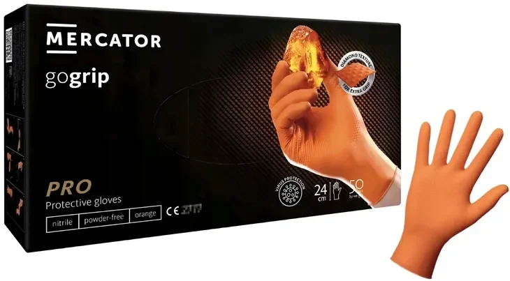 Rękawice rękawiczki NITRYLOWE bardzo mocne GO GRIP ORANGE porowate 50 szt.