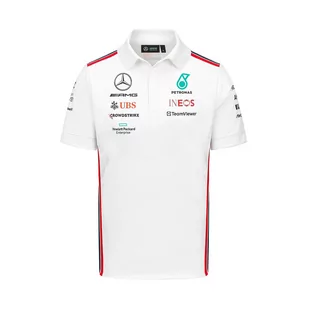 Koszulka polo męska Team biała Mercedes AMG F1 2023 - Odzież do sportów motorowych - miniaturka - grafika 1