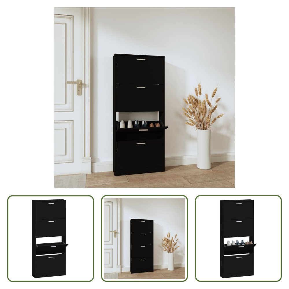 The Living Store Szafka na buty czarna 59x17x150 cm Materiał drewnopochodny