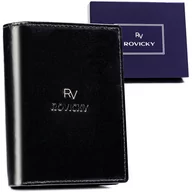 Portfele - Elegancki portfel męski na karty z ochroną RFID ze skóry naturalnej bez zapięcia Rovicky, czarny - miniaturka - grafika 1