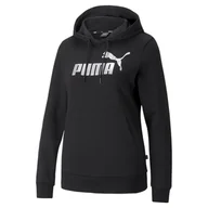 Bluzy damskie - Bluza z kapturem damska Puma ESS+ METALLIC LOGO czarna 84909651-34 - miniaturka - grafika 1