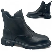 Botki damskie - Botki Damskie 37 Skórzane Wysokie Eleganckie Czarne z Zamkiem Barski - S.Barski - miniaturka - grafika 1