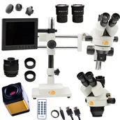 Mikroskopy i lupy - MIKROSKOP STEREOSKOPOWY TRINOKULAROWY SUWNICA OŚWIETLACZ KAMERA ZESTAW XXL - miniaturka - grafika 1