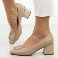 Czółenka - Beżowe czółenka damskie na obcasie Vinceza 58484 - miniaturka - grafika 1