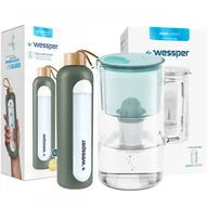 Dzbanki i imbryki - Wessper AquaClassic Crystalline 3L szklany dzbanek z filtrem + ActiveMax Crystalline szklana butelka z silikonowym rękawem 1L - kolor miętowy - miniaturka - grafika 1
