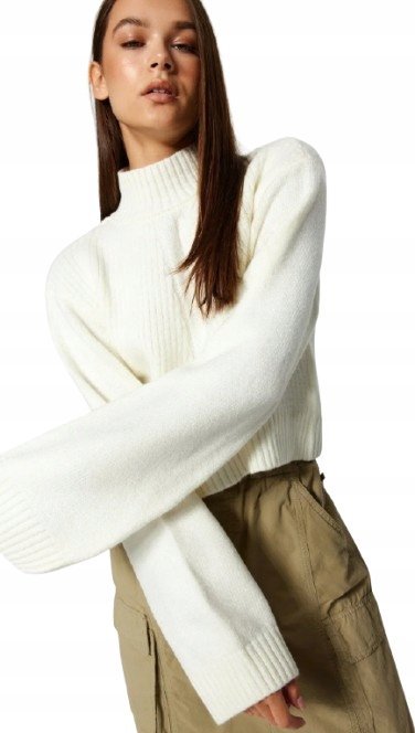 TRENDYOL BIAŁY KRÓTKI SWETER Z GOLFEM I PRĄŻKOWANIEM 38 5AA