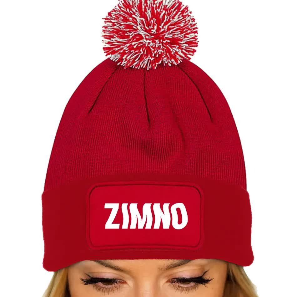 Czerwona Czapka Zimowa Z Pomponem ZIMNO Ciepła Na Prezent Wzory