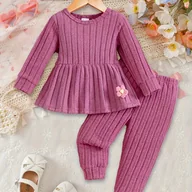 Spodnie i spodenki dla dziewczynek - TEMU Dwuczęściowy zestaw dla noworodka: bluzka z długim rękawem i spodnie, uroczy wzór z małymi kwiatkami, idealny na wiosnę i jesień, na zewnątrz. - miniaturka - grafika 1