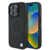 Etui i futerały do telefonów - Etui BMW Signature Leather Half Textured & Circle MagSafe na iPhone 16 Pro - czarne - miniaturka - grafika 1